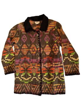 Jennifer & Grace Southwestern Aztec Tapestry Jacket Women's Small Cotton
